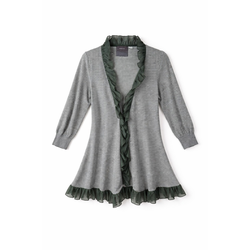 Guinevere Anthropologie Chiffon Striped Ruffle Trim 3/4 Sleeve Bohoā Romantic